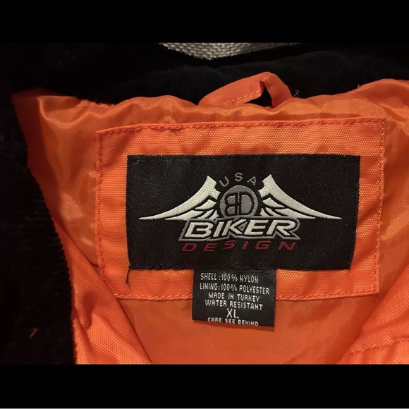 USA Biker Design Coat Men’s XL Orange W/Reflective Stripe, 3 Zipper Pockets - Picture 5 of 6